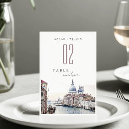 Tarjeta De Mesa Pastel Venice Italy Canals Watercolor Boda