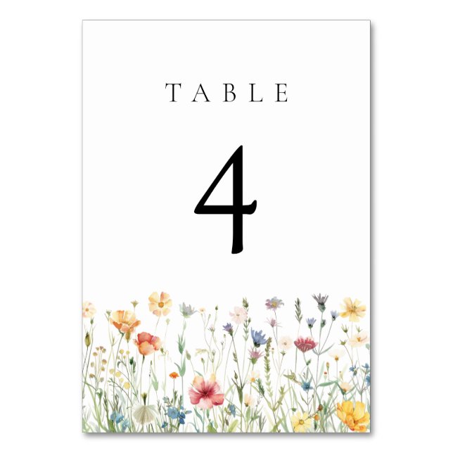 Tarjeta De Mesa Pastel Wildflower Wedding Table Number (Anverso)