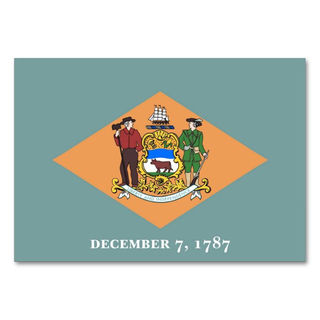 Tarjeta de mesa patriótica con bandera de Delaware (Reverso)