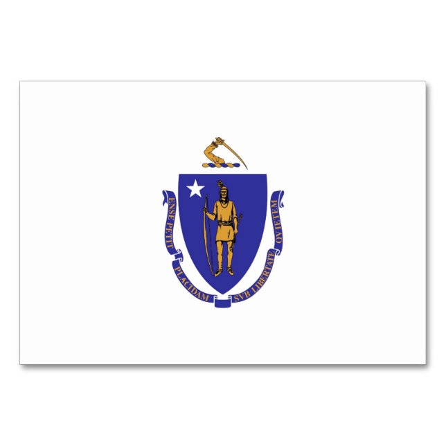 Tarjeta de mesa patriótica con bandera de Massachu (Reverso)