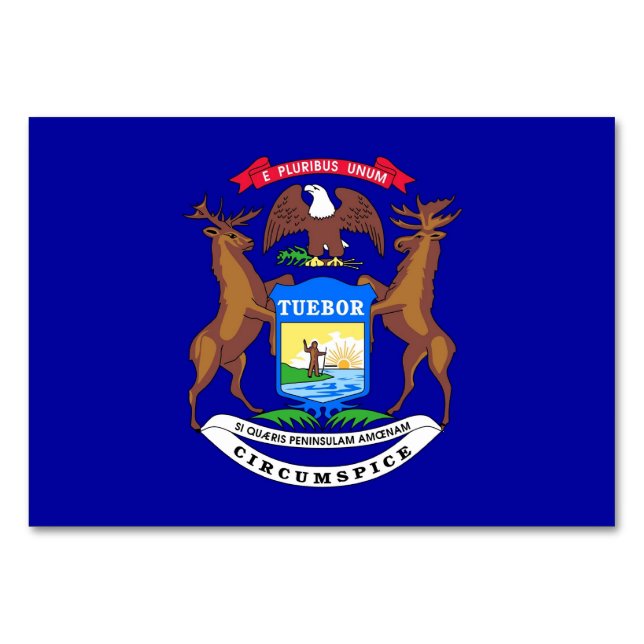 Tarjeta de mesa patriótica con bandera de Michigan (Anverso)