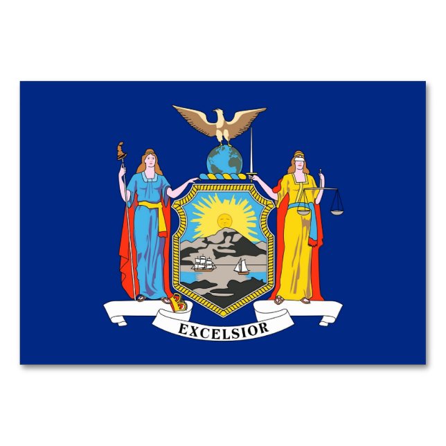 Tarjeta de mesa patriótica con bandera de Nueva Yo (Reverso)