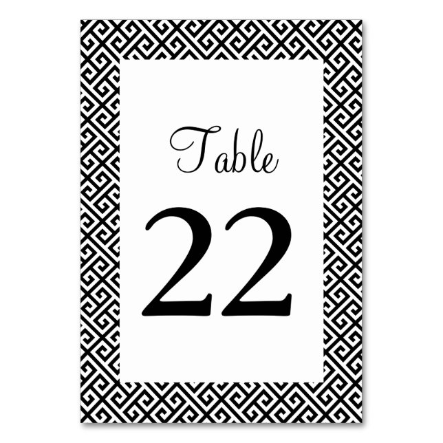 Tarjeta De Mesa Patrón de clave griega diagonal en blanco y negro (Anverso)