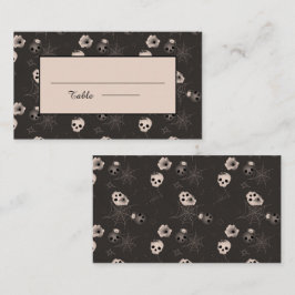 Tarjeta De Mesa Patrón de cráneos de Halloween espumosos blancos y