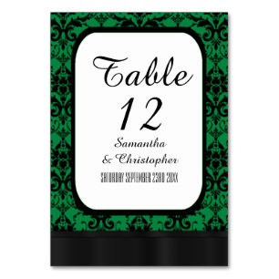 Tarjeta De Mesa Patrón de damasco verde y negro