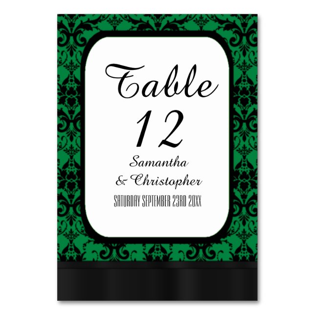 Tarjeta De Mesa Patrón de damasco verde y negro (Anverso)