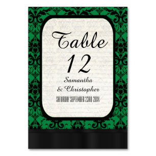 Tarjeta De Mesa Patrón de damasco verde y negro