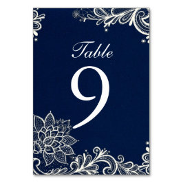 Tarjeta De Mesa patrón de encaje blanco vintage boda azul marino
