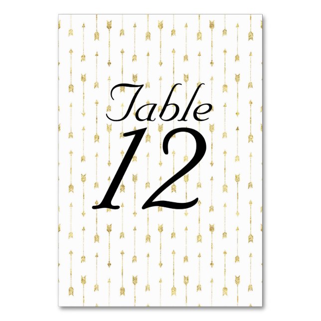 Tarjeta De Mesa Patrón de flechas blancas y doradas (Anverso)