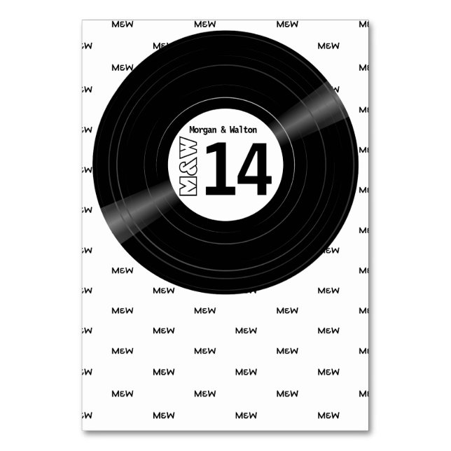 Tarjeta De Mesa Patrón de monograma de registro de vinilo blanco (Anverso)