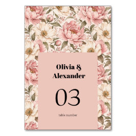 Tarjeta De Mesa Patrón de peonías florecidas vintage