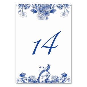 Tarjeta De Mesa Patrón de porcelana floral azul y blanco Número de