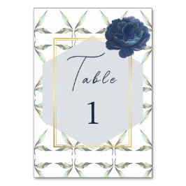 Tarjeta De Mesa patrón de salida y Boda floral azul de la armada d