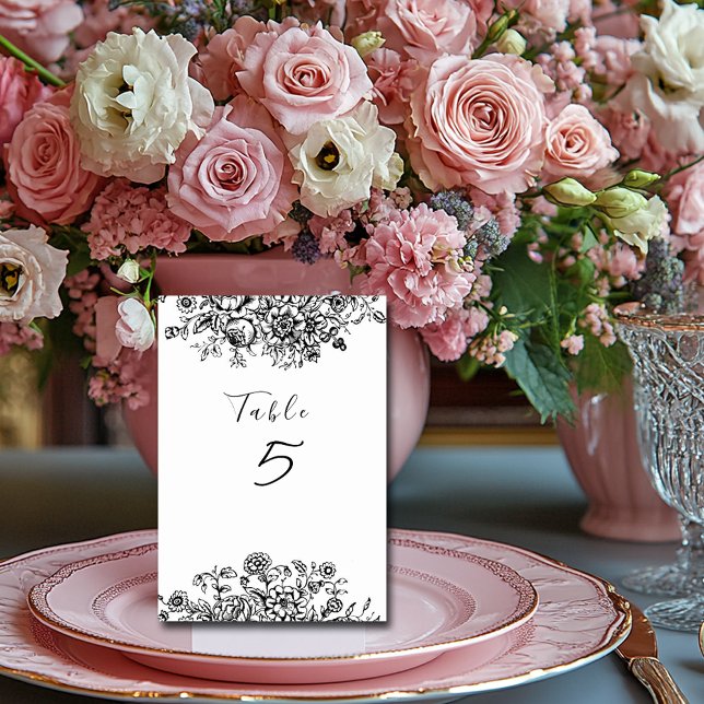 Tarjeta De Mesa Patrón de tela floral blanca negra (Subido por el creador)