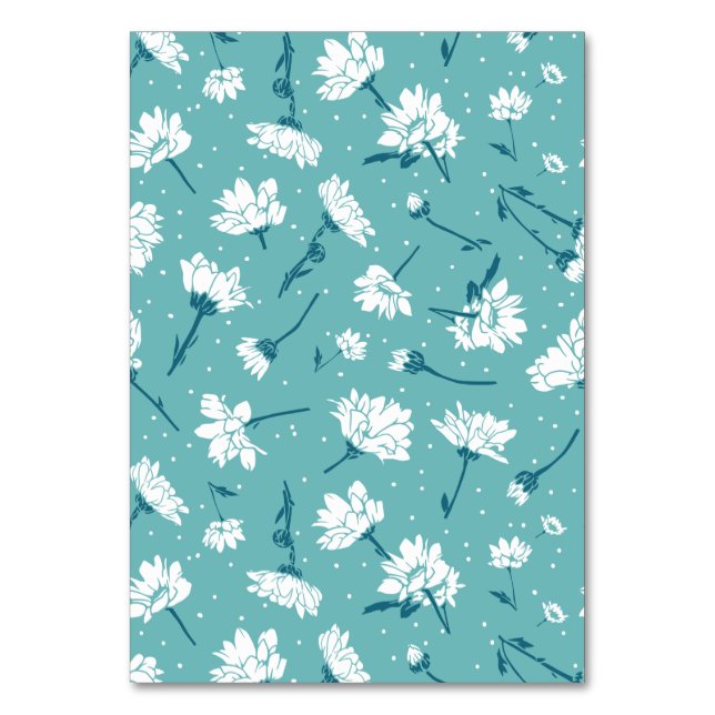 Tarjeta De Mesa Patrón floral elegante - Botánico Verde azulado y  (Anverso)