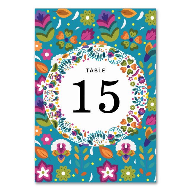 Tarjeta De Mesa Patrón floral estilo mexicano Boda (Anverso)