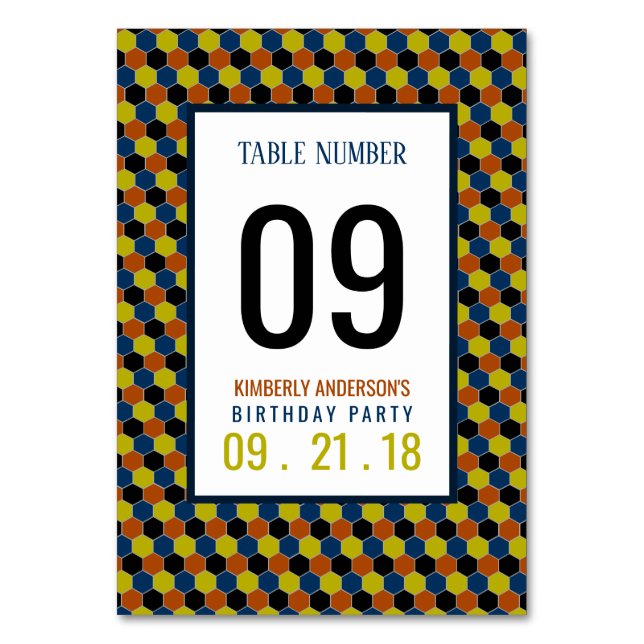 Tarjeta De Mesa Patrón geométrico brillante, tabla de cumpleaños m (Anverso)