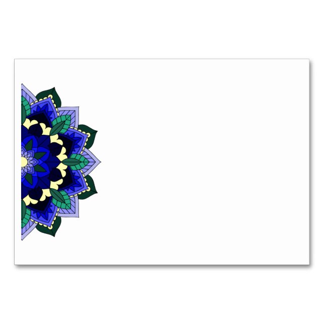 Tarjeta De Mesa Patrón Mandala 02 en azul oscuro Número de tabla (Anverso)