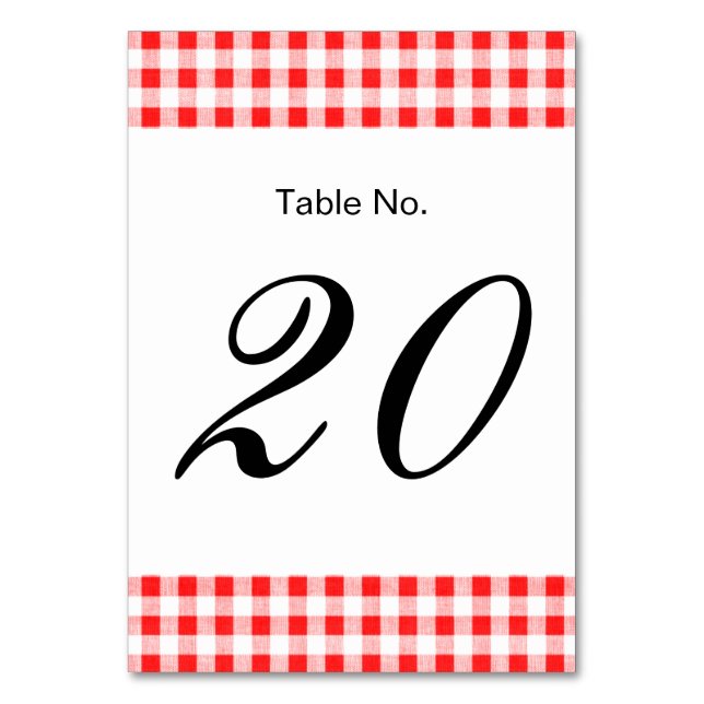 Tarjeta De Mesa Patrón rojo de Gingham blanco (Anverso)