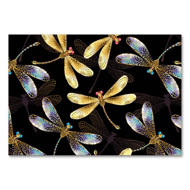 Tarjeta De Mesa Patrón sin foco con Dragonflies dorados (Anverso)