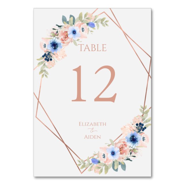 Tarjeta De Mesa Peach Blue Wedding Collection (Anverso)