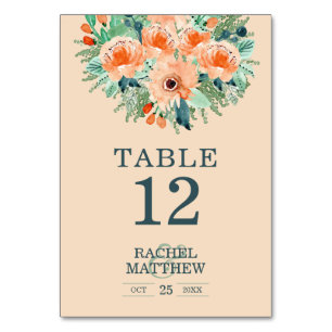 Tarjeta De Mesa Peach Floral Watercolor