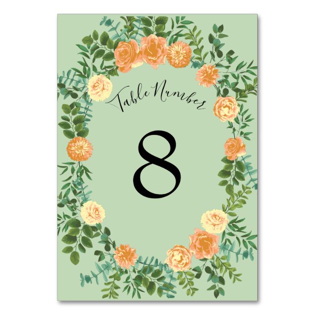Tarjeta De Mesa Peach Green Boda Spring Pastel Floral (Reverso)