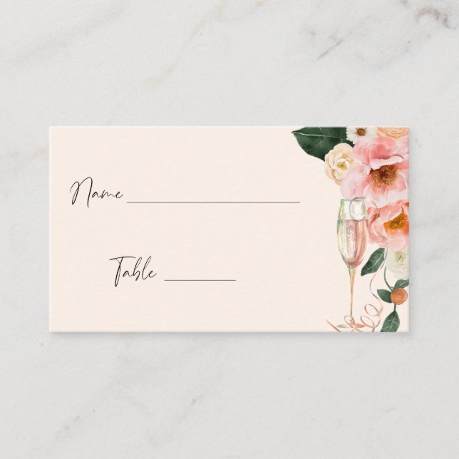 Tarjeta De Mesa Peach Peach Floral Champagne (Anverso)