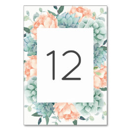 Tarjeta De Mesa Peach Peony Flowers Succulers Número de tabla