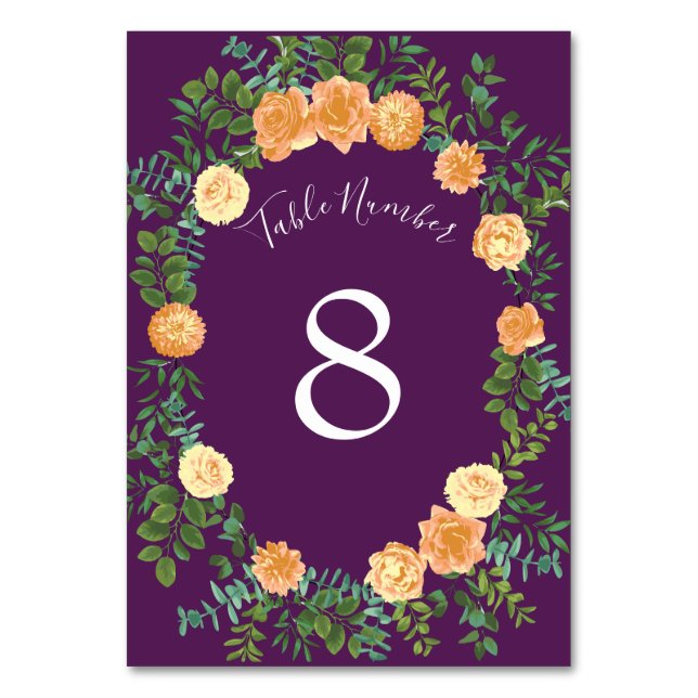Tarjeta De Mesa Peach & Plum Purple Peony y Rosa Boda Floral (Reverso)