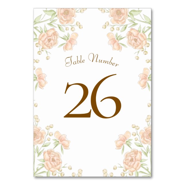 Tarjeta De Mesa Peach Rose Wedding (Anverso)
