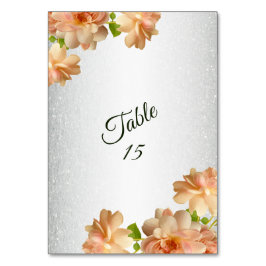 Tarjeta De Mesa Peach Roses Floral Silver Glitter Wedding Party
