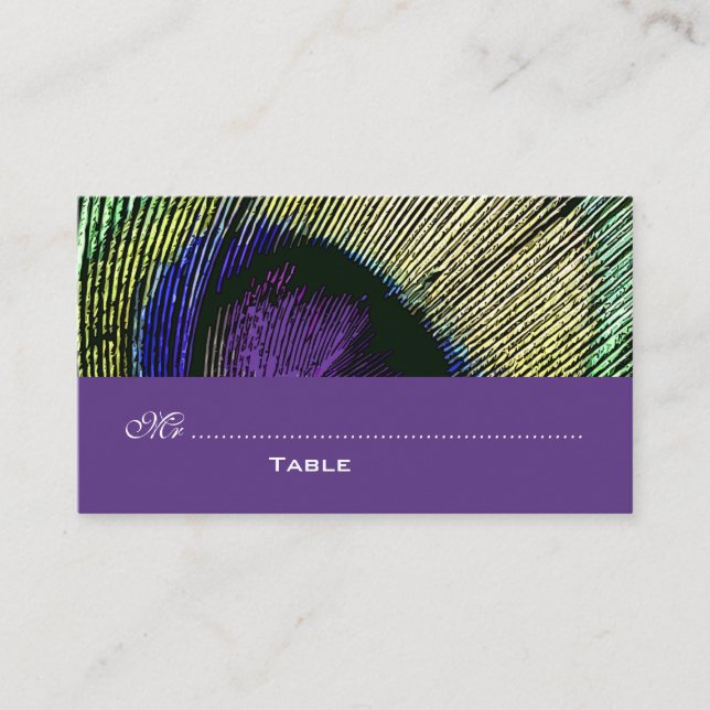 Tarjeta De Mesa Peacock en lugar de fiesta morado (Anverso)