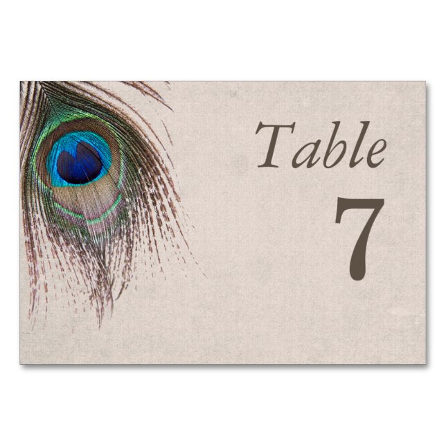 Tarjeta De Mesa Peacock Feather Tan Boda (Anverso)