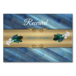 Tarjeta De Mesa Peacocks color azul-verde de ORO sobre verde esmer