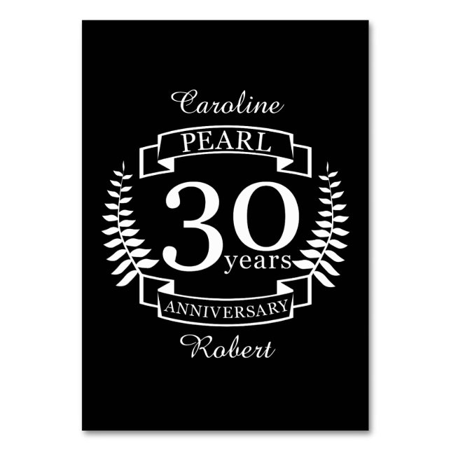 Tarjeta De Mesa Pearl 30 aniversario boda 30 años (Anverso)