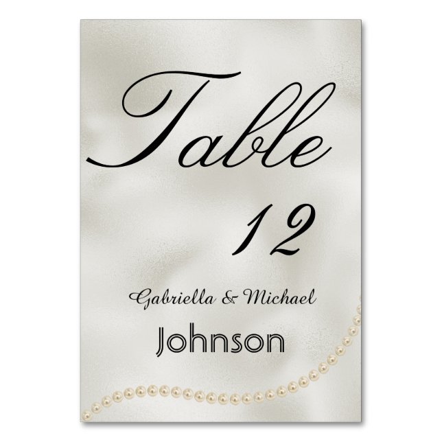 Tarjeta De Mesa Pearls White Luxe Table Number (Anverso)