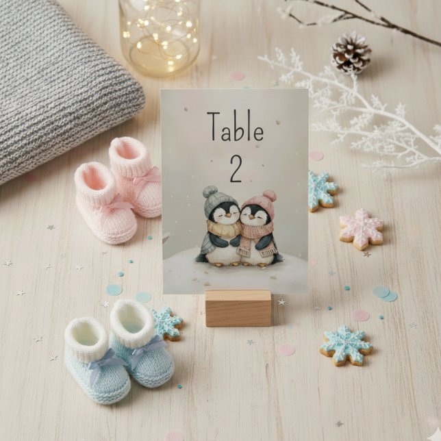 Tarjeta De Mesa Penguin Twins Winter Wonderland Baby Shower  (Subido por el creador)