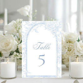 Tarjeta De Mesa Peonía Azul Arco Victoriano Clásico Boda Blanco