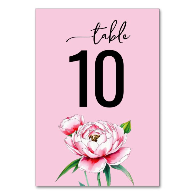 Tarjeta De Mesa Peonía Botánica Rosa Sofisticada (Anverso)