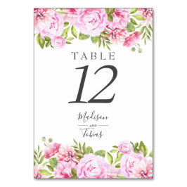 Tarjeta De Mesa Peonía floral rosa sonrosado elegante escritura ch