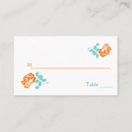 Tarjeta De Mesa Peonía naranja en blanco con placas turquesas