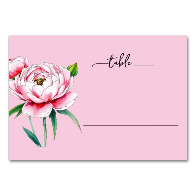 Tarjeta De Mesa Peonía Rosa Romántica Acuarela (Anverso)