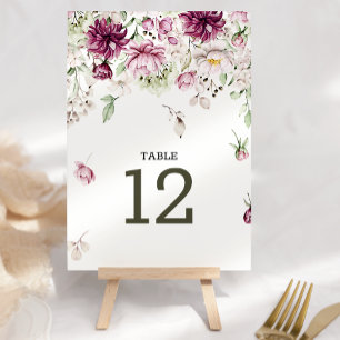 Tarjeta De Mesa Peonies Pink Burgundy Boda Floral Número de tabla
