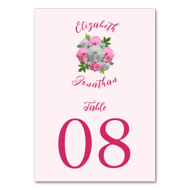 Tarjeta De Mesa Peony Bouquet Boda (Anverso)