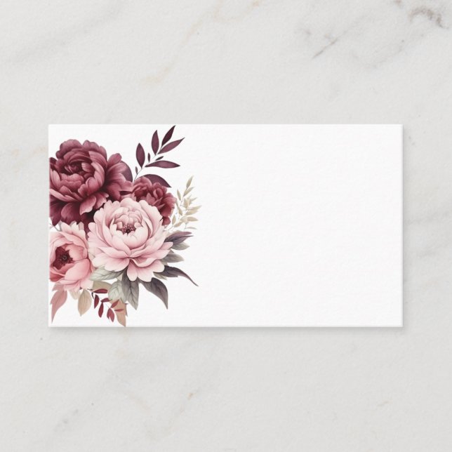 Tarjeta De Mesa Peony Burgundy Boda Floral de acuarela rosa (Anverso)