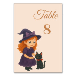 Tarjeta De Mesa Pequeña Bruja y Gato Tema Halloween Baby Shower