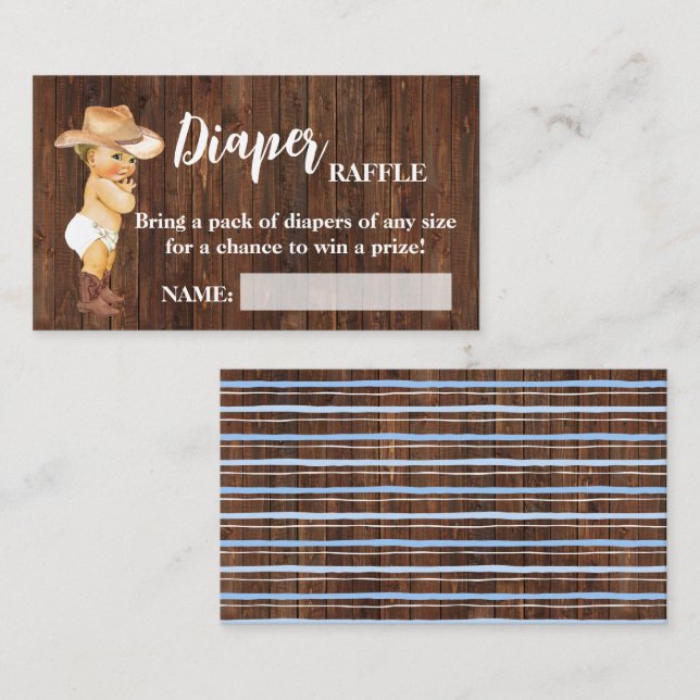 Tarjeta De Mesa Pequeño Cowboy Diaper Raffle Ticket Baby Shower (Anverso / Reverso)