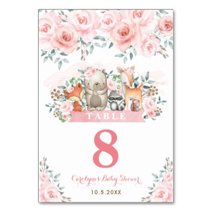 Tarjeta De Mesa Pequeños animales de Woodland Pastel Bebé Floral R