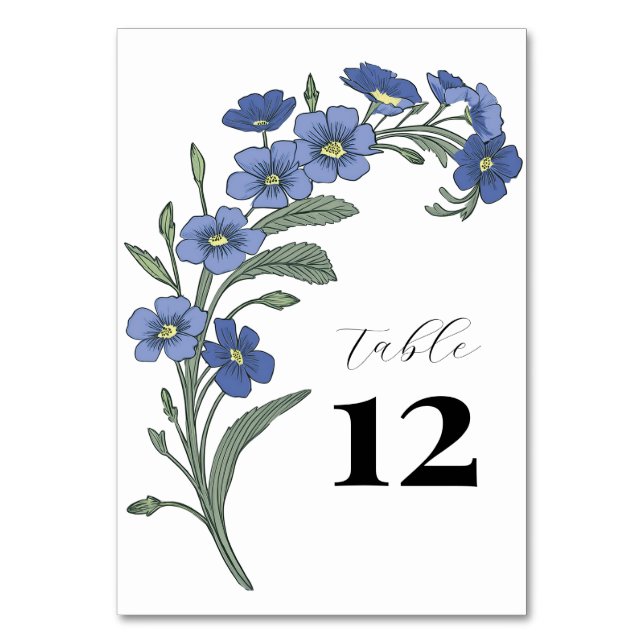 Tarjeta De Mesa Periwinkle Blue Floral Moderno Boda (Anverso)